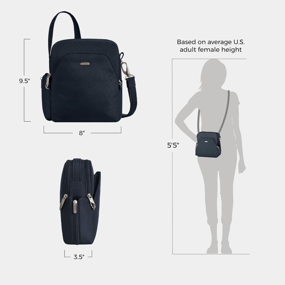 Travelon Anti-Theft Classic Travel Bag Crossbody RFID Locking Navy Blue New - Picture 10 of 11